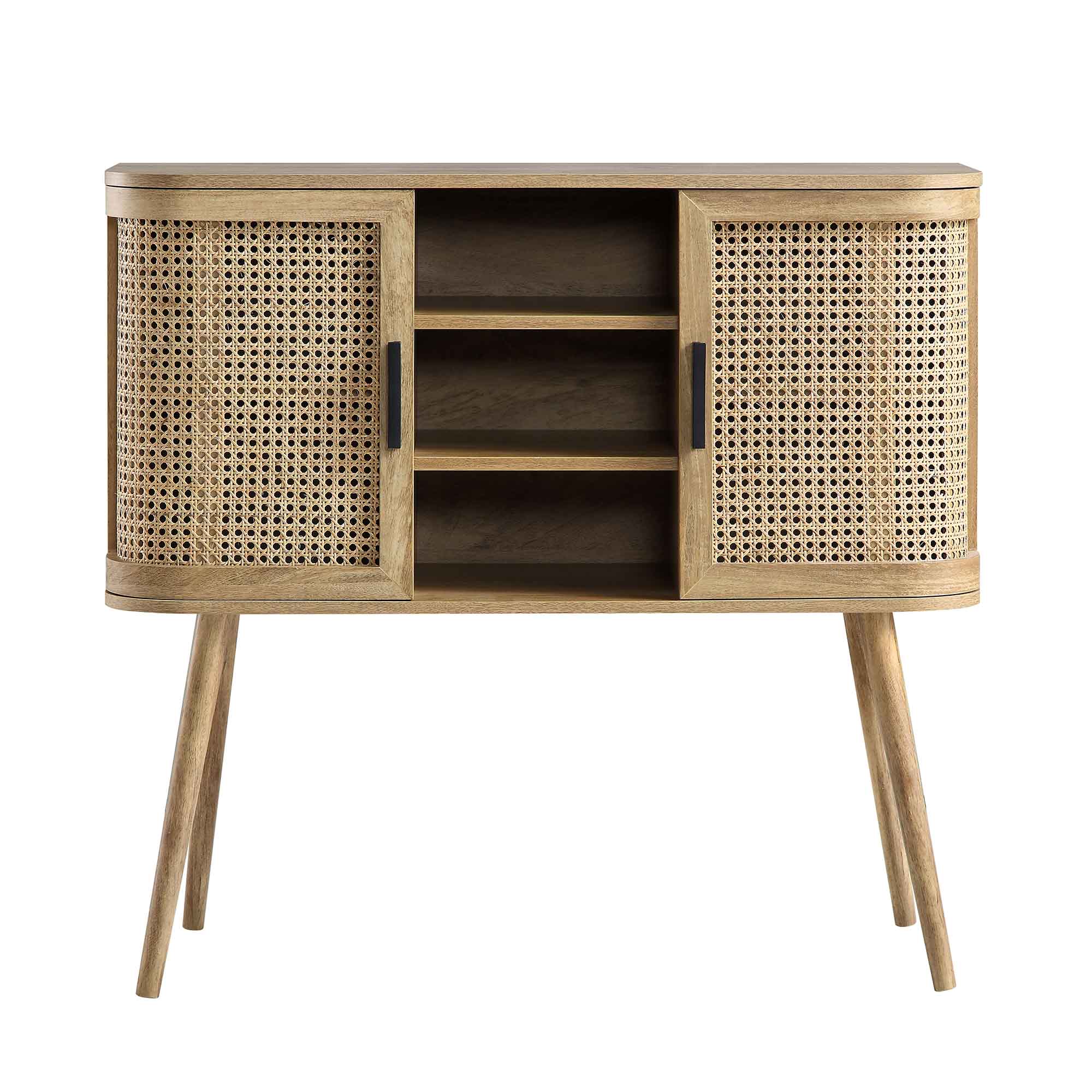 Izzy Curved Rattan 2-Door Buffet Sideboard, Natural