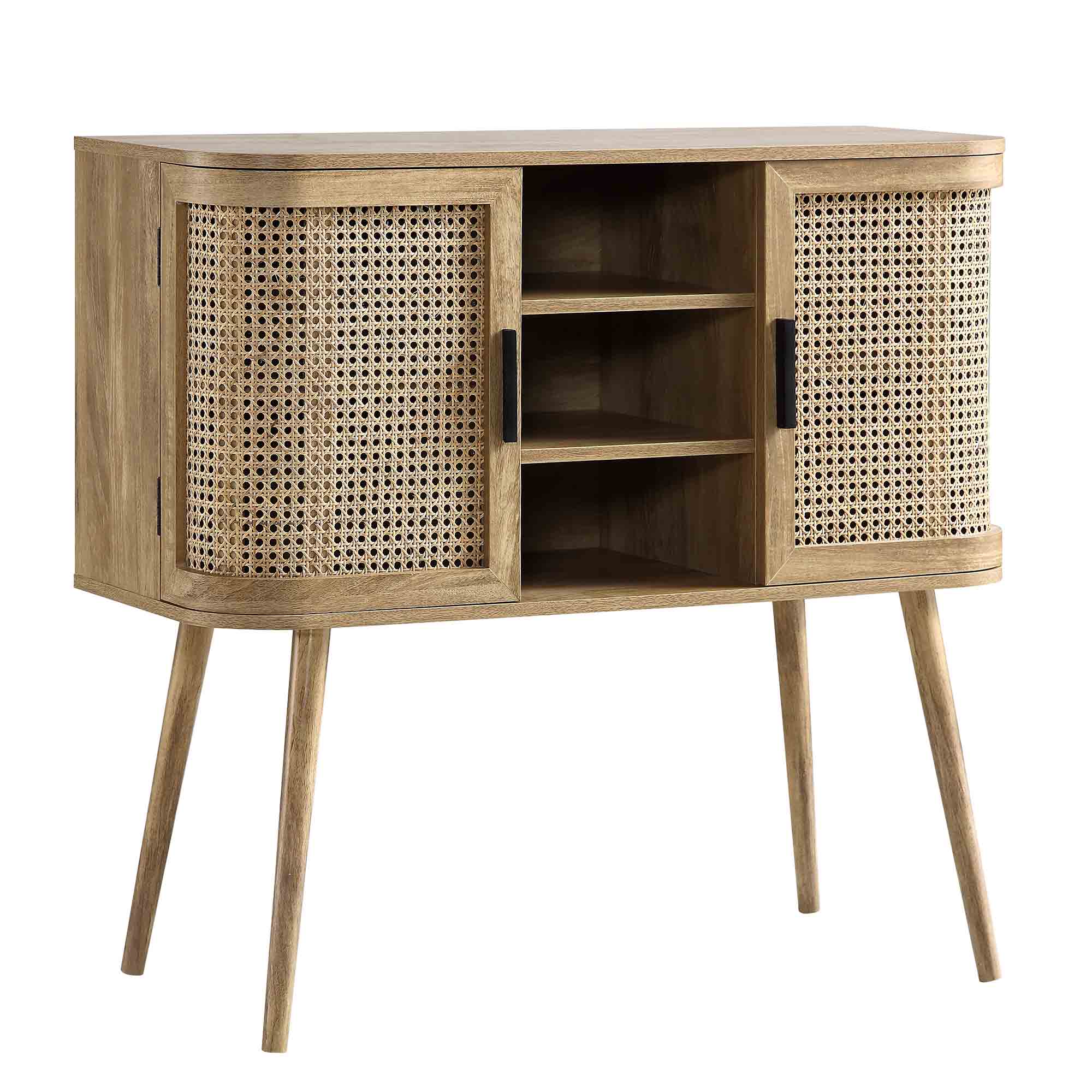 Izzy Curved Rattan 2-Door Buffet Sideboard, Natural