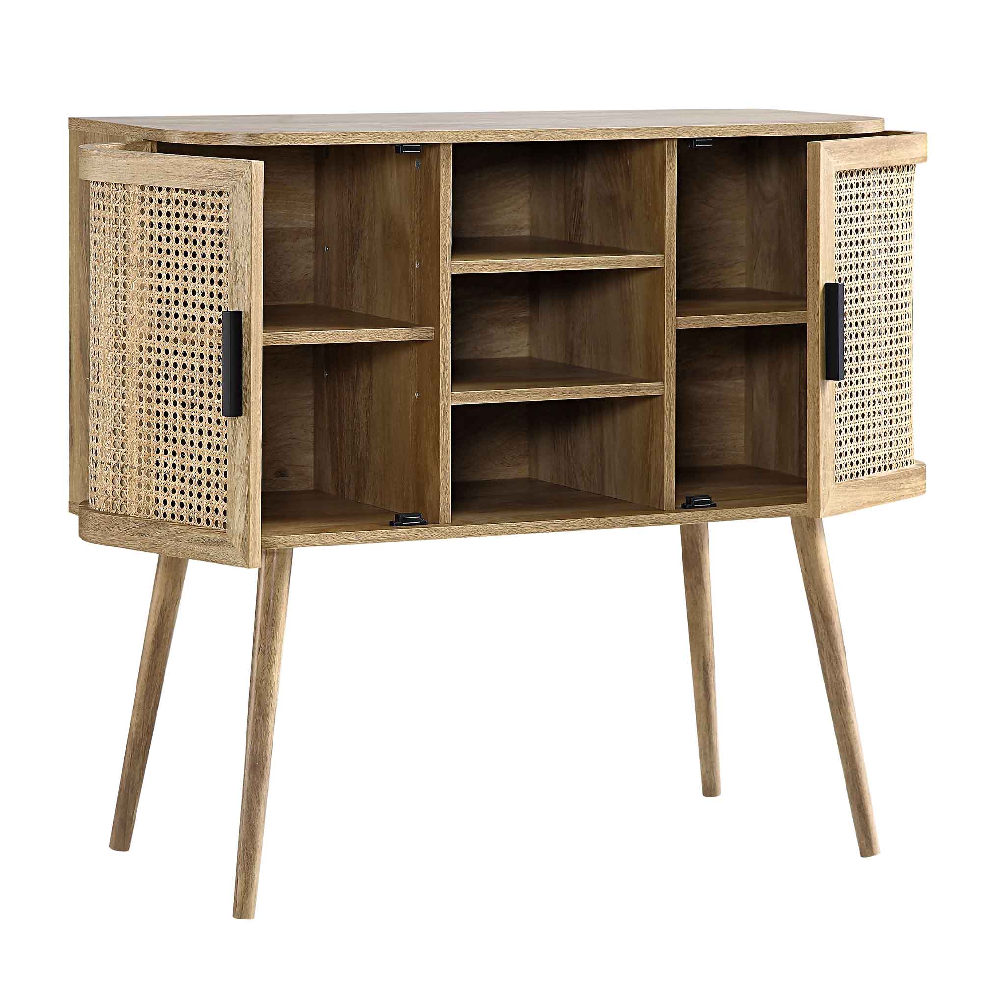 Izzy Curved Rattan 2-Door Buffet Sideboard, Natural