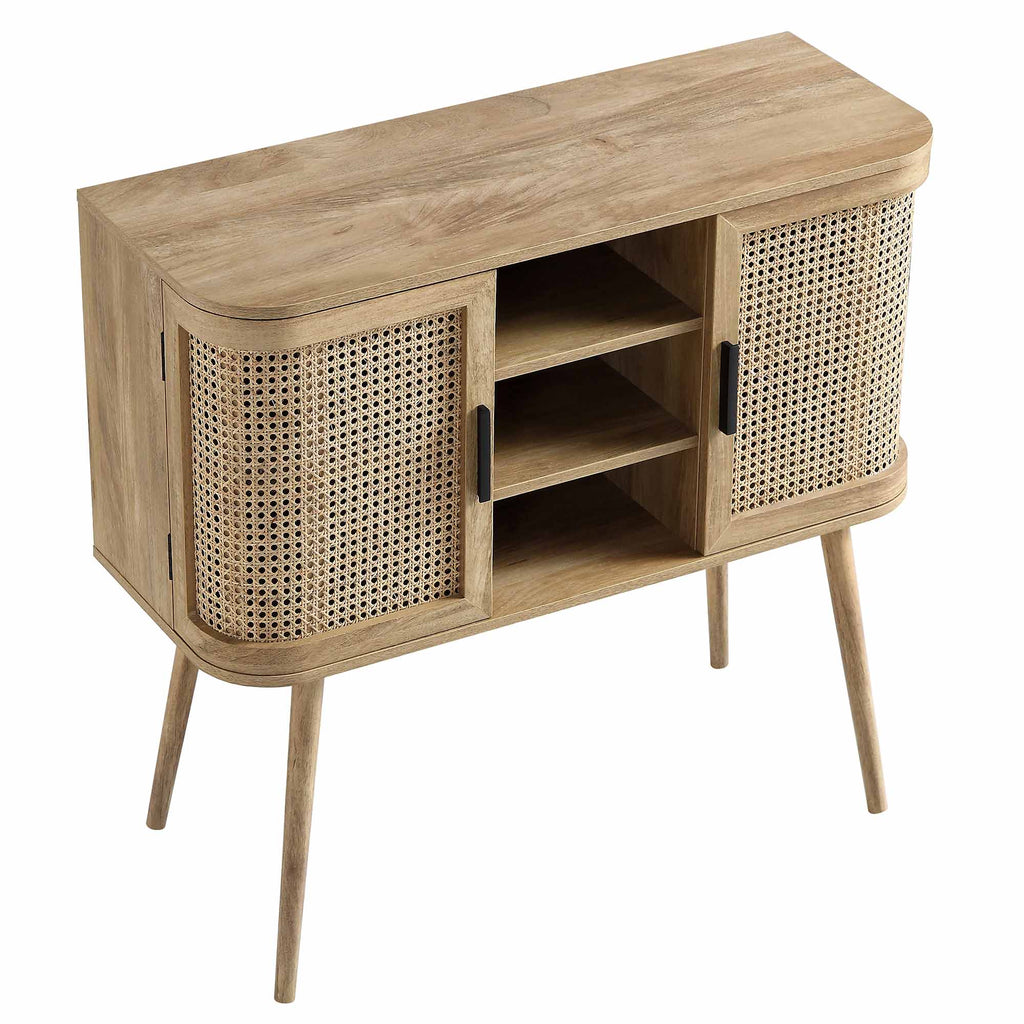 Izzy Curved Rattan 2-Door Buffet Sideboard, Natural