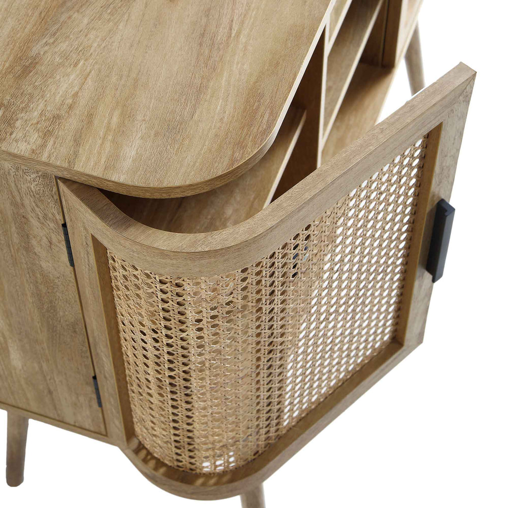 Izzy Curved Rattan 2-Door Buffet Sideboard, Natural