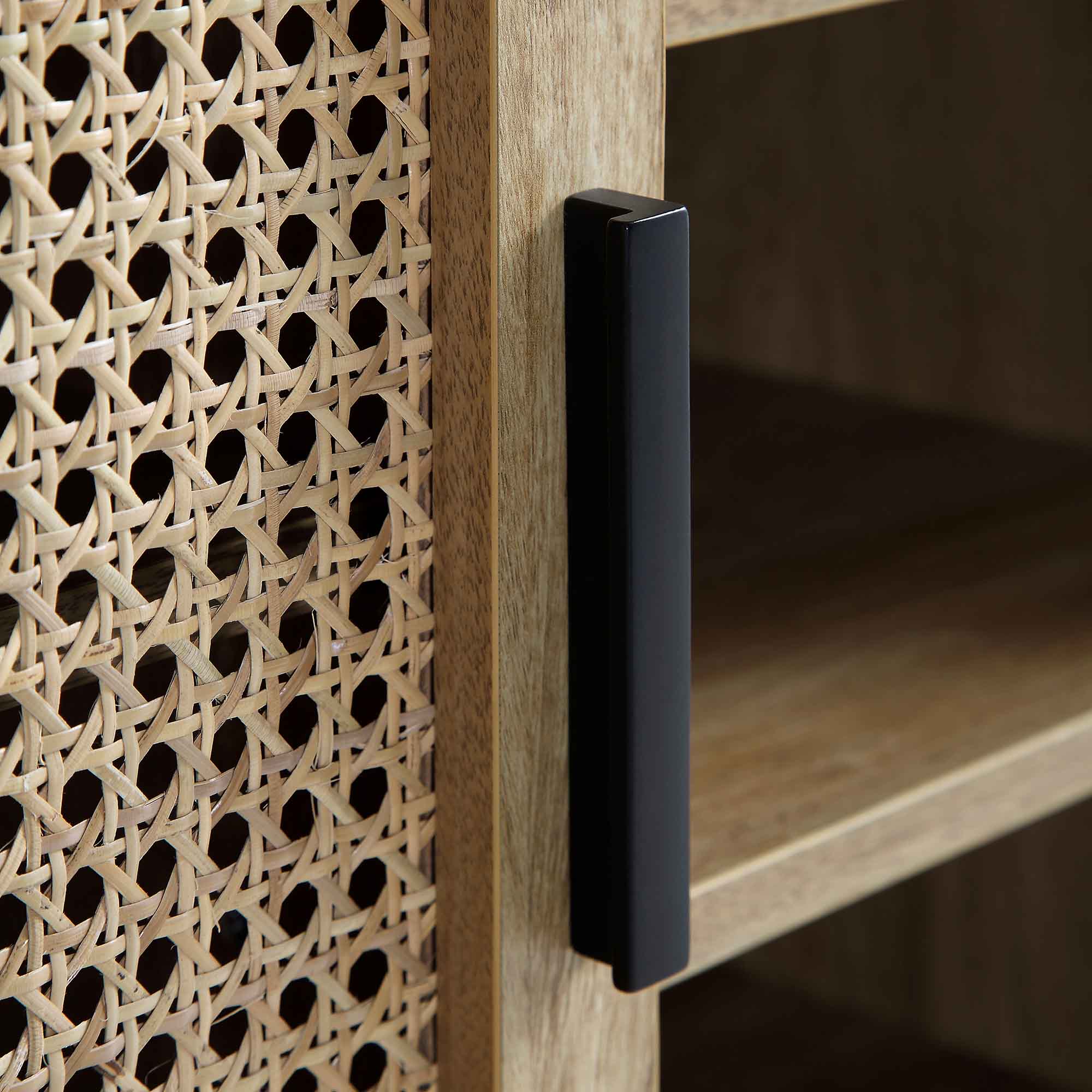 Izzy Curved Rattan 2-Door Buffet Sideboard, Natural