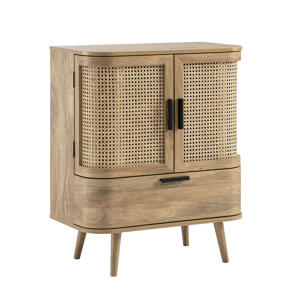 Izzy Curved Rattan 1-Drawer Small Sideboard, Natural