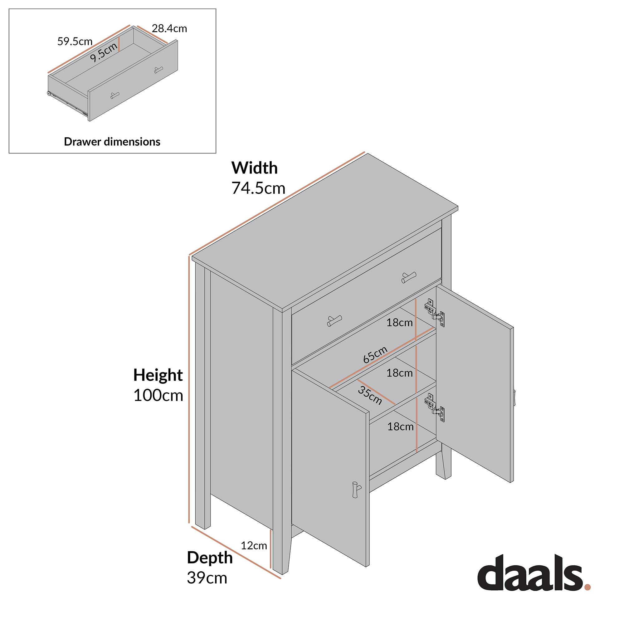 Oakham Small Sideboard with Drawer, Shaded White