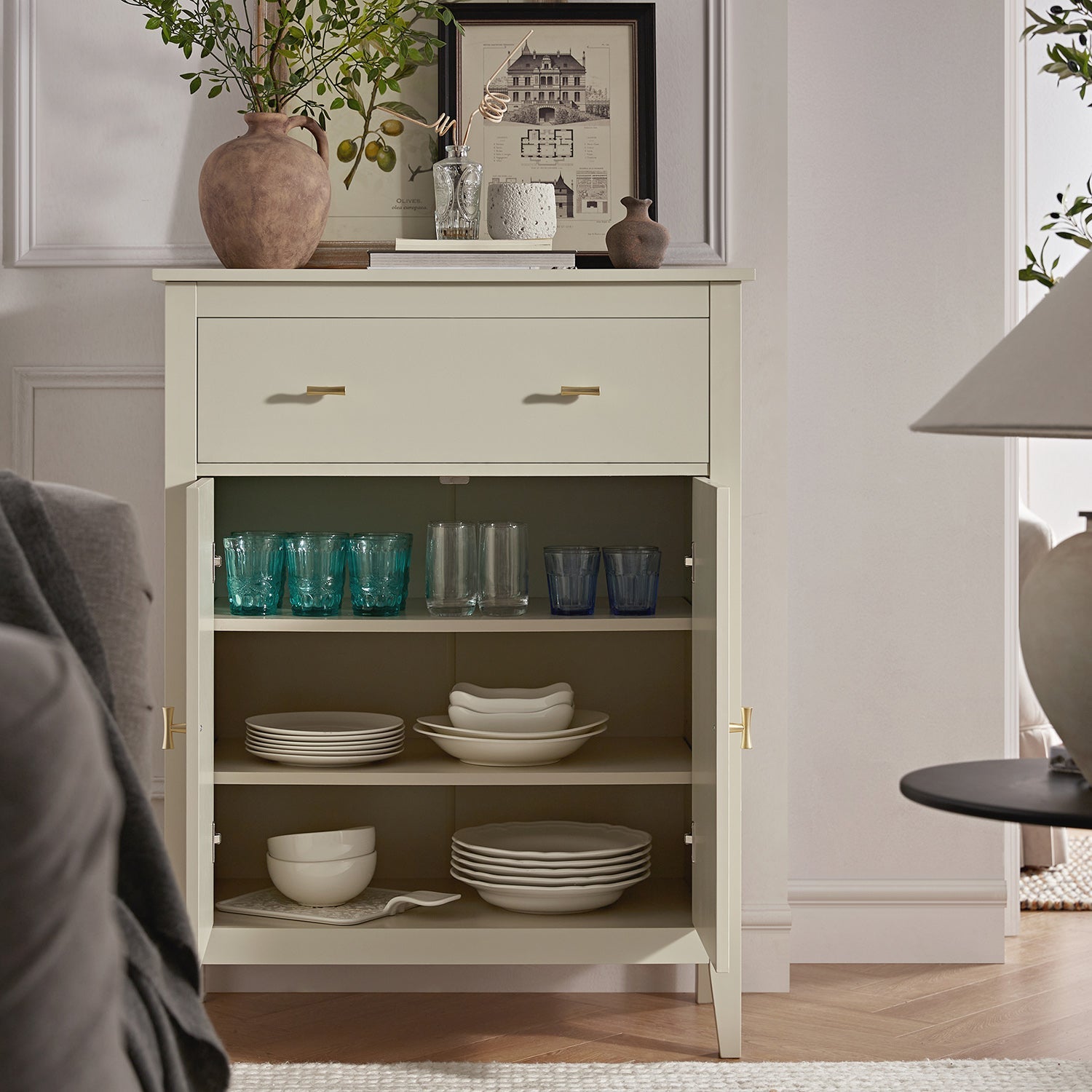 Oakham Small Sideboard with Drawer, Shaded White