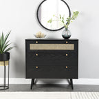 Anya Woven Rattan Chest of 3 Drawer in Black Colour