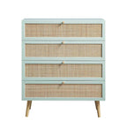 Frances Woven Rattan Tall Chest of 4 Drawers, Mint