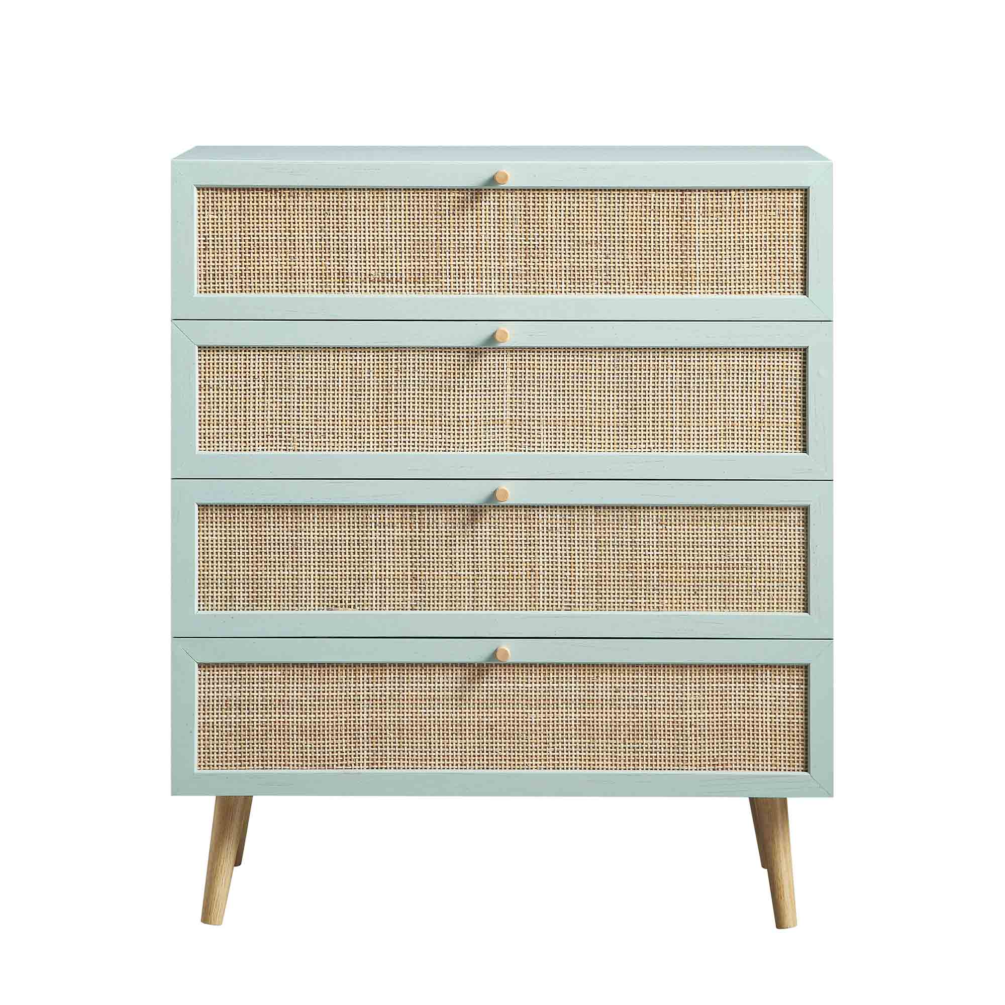 Frances Woven Rattan Tall Chest of 4 Drawers, Mint
