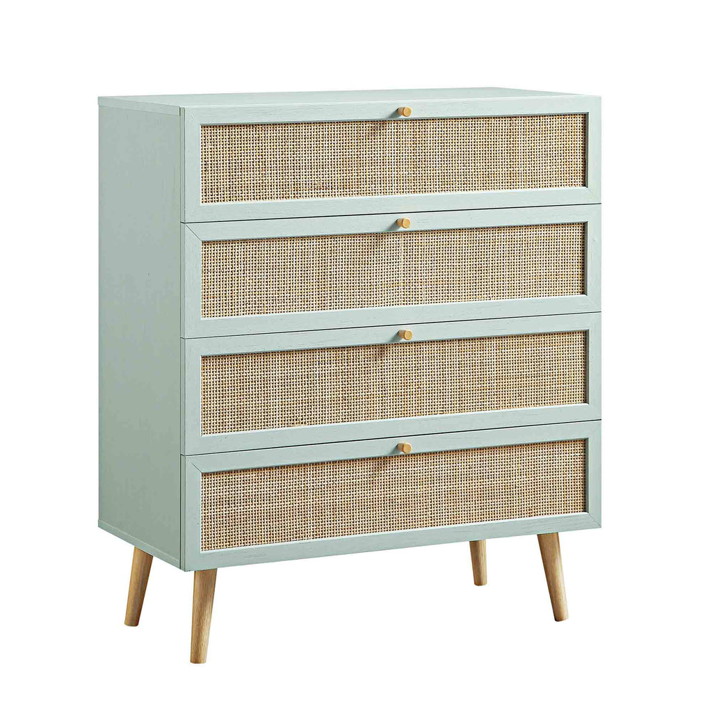 Frances Woven Rattan Tall Chest of 4 Drawers, Mint