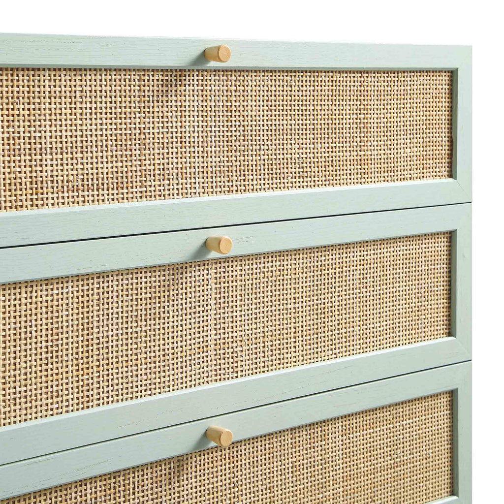 Frances Woven Rattan Tall Chest of 4 Drawers, Mint