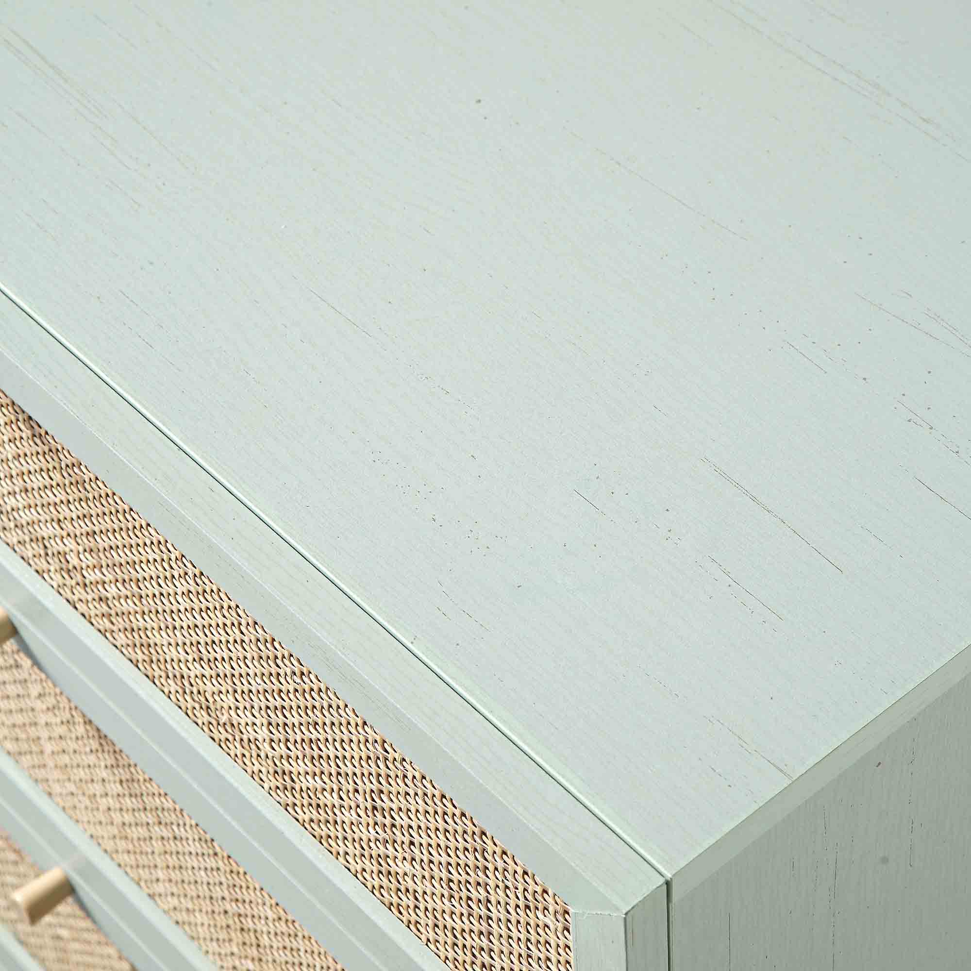 Frances Woven Rattan Tall Chest of 4 Drawers, Mint