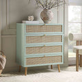 Frances Woven Rattan Tall Chest of 4 Drawers, Mint