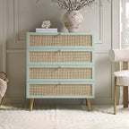 Frances Woven Rattan Tall Chest of 4 Drawers, Mint