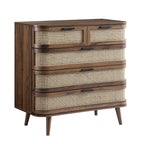 Izzy Curved Rattan Chest of 5 Drawers, Walnut