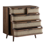 Izzy Curved Rattan Chest of 5 Drawers, Walnut