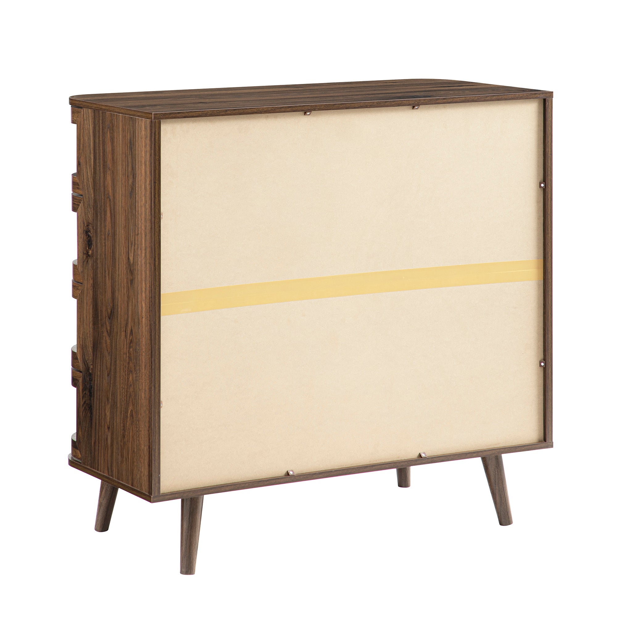 Izzy Curved Rattan Chest of 5 Drawers, Walnut