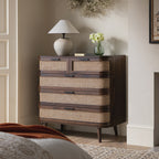 Izzy Curved Rattan Chest of 5 Drawers, Walnut