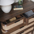Izzy Curved Rattan Chest of 5 Drawers, Walnut
