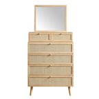 Frances Woven Rattan Tall Vanity Chest with Mirror, Natural
