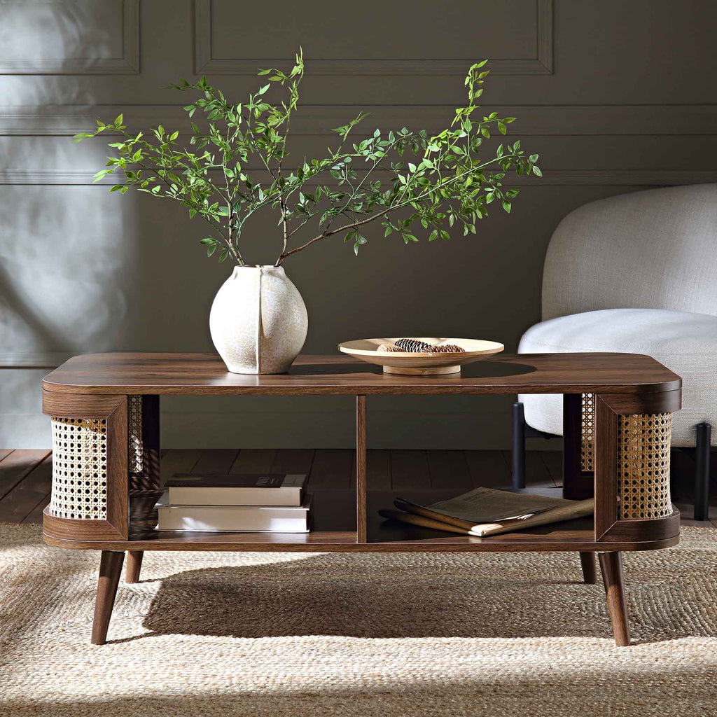Izzy Curved Rattan Coffee Table, Walnut