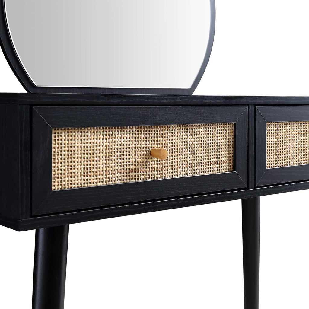 Frances Woven Rattan Dressing Table with Mirror, Black