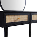 Frances Woven Rattan Dressing Table with Mirror, Black