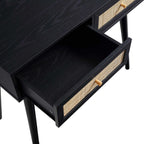 Frances Woven Rattan Dressing Table with Mirror, Black