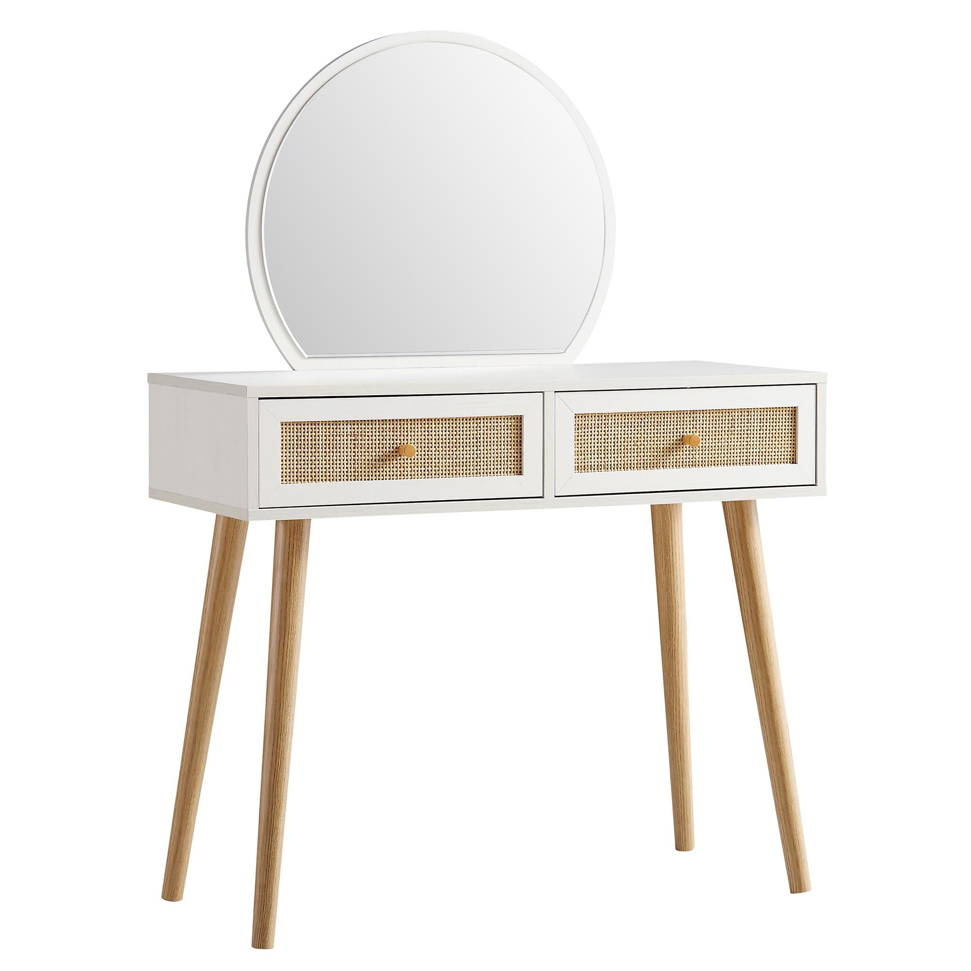 Frances Woven Rattan Dressing Table with Mirror, White