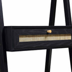 Frances Woven Rattan Standing Dressing Table with Mirror, Black