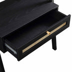 Frances Woven Rattan Standing Dressing Table with Mirror, Black