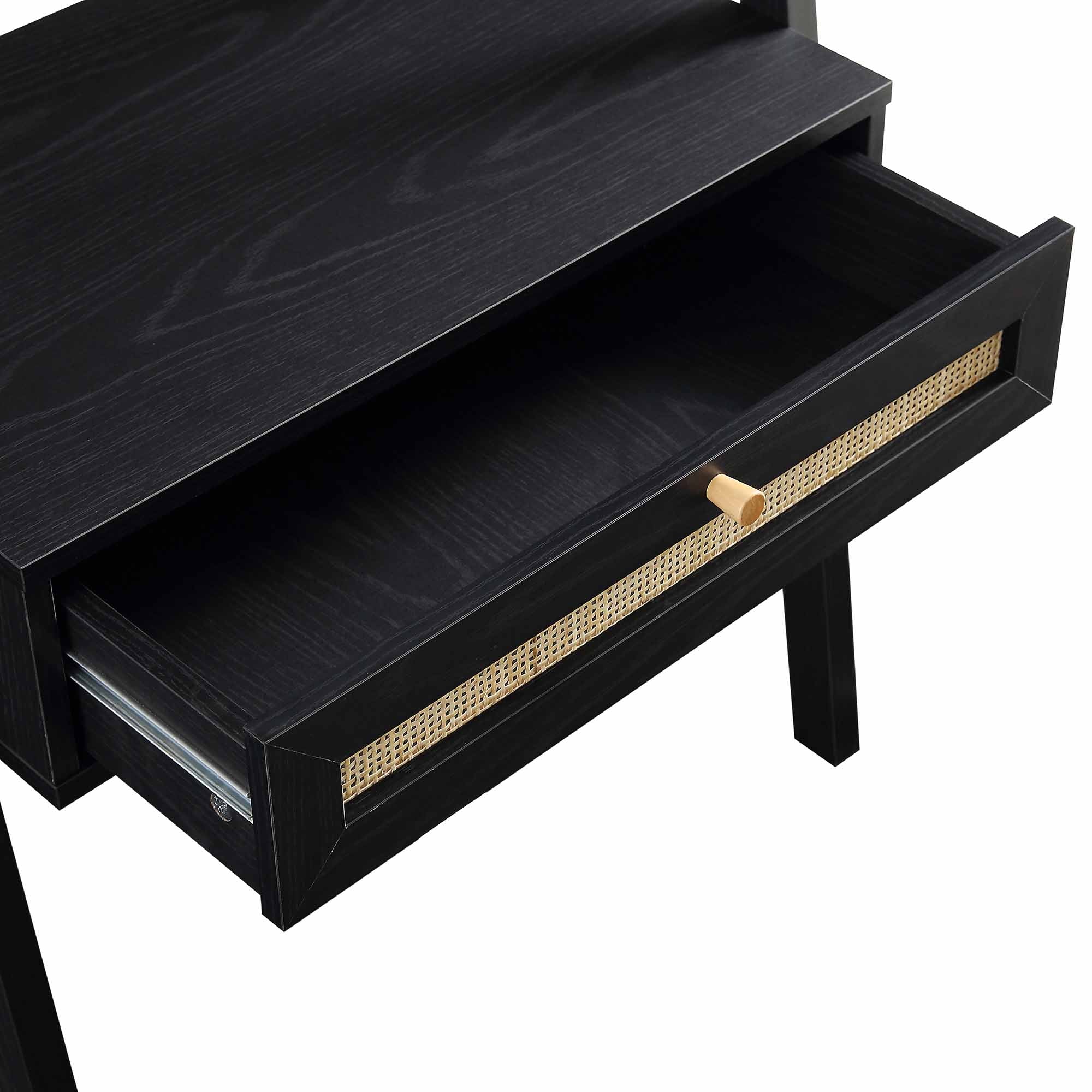 Frances Woven Rattan Standing Dressing Table with Mirror, Black