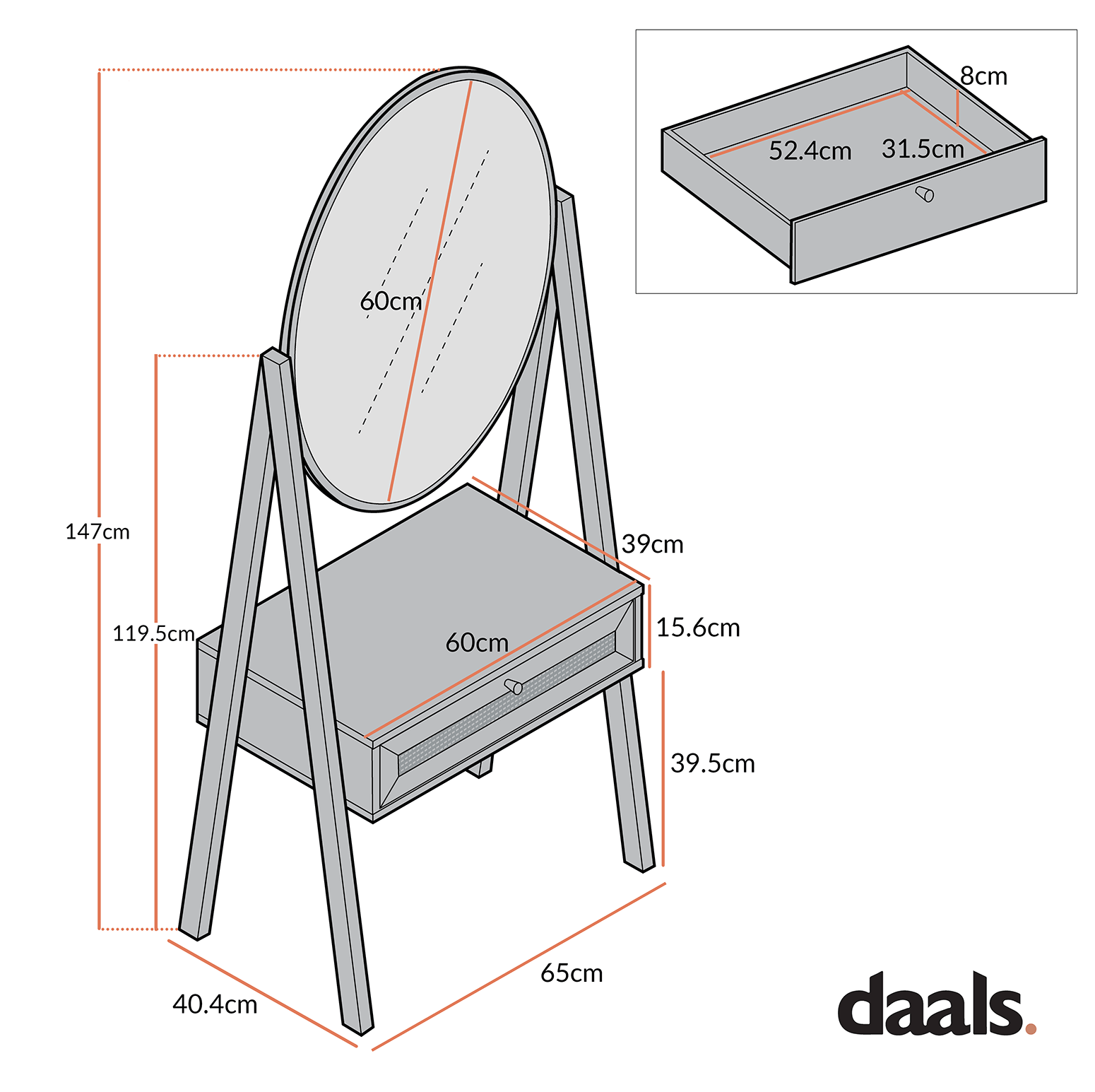 Frances Woven Rattan Standing Dressing Table with Mirror, White