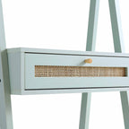 Frances Woven Rattan Standing Dressing Table with Mirror, Mint