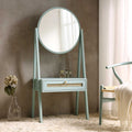 Frances Woven Rattan Standing Dressing Table with Mirror, Mint