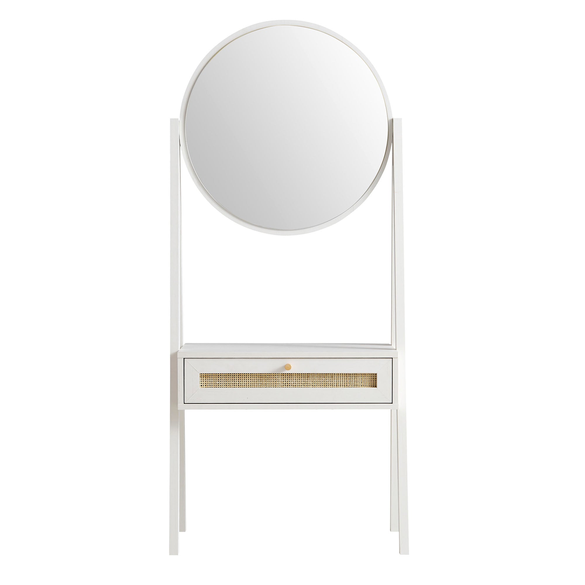 Frances Woven Rattan Standing Dressing Table with Mirror, White