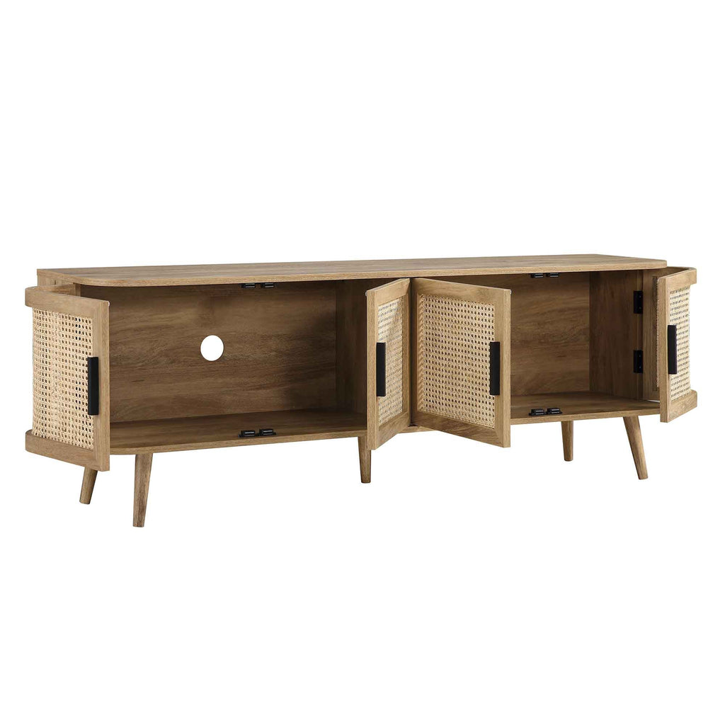 Izzy Curved Rattan 160cm Wide TV Unit, Natural