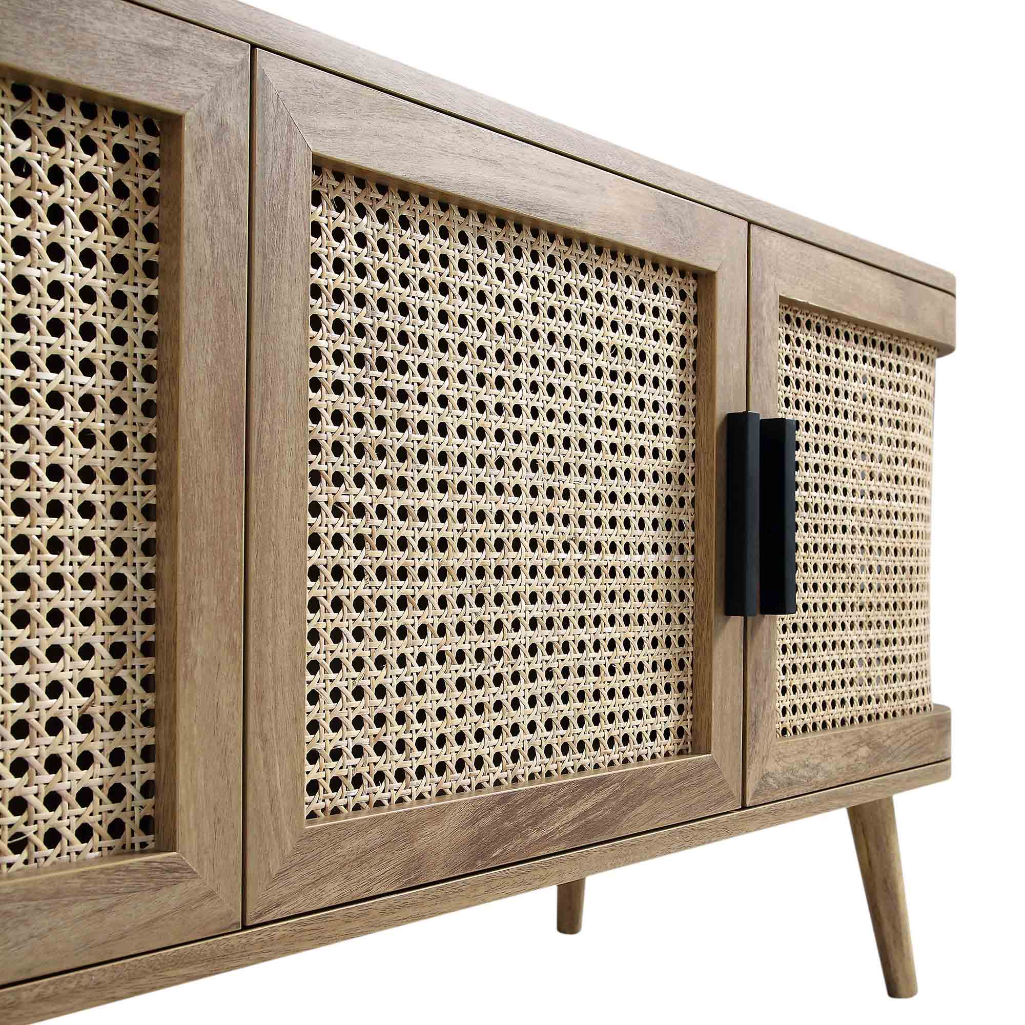 Izzy Curved Rattan 160cm Wide TV Unit, Natural