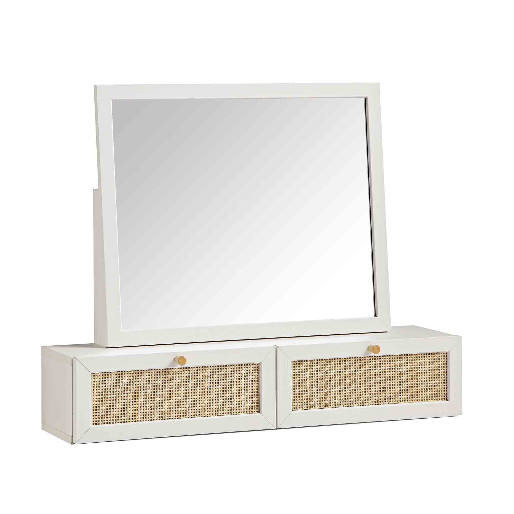 Frances Woven Rattan Vanity Mirror, White
