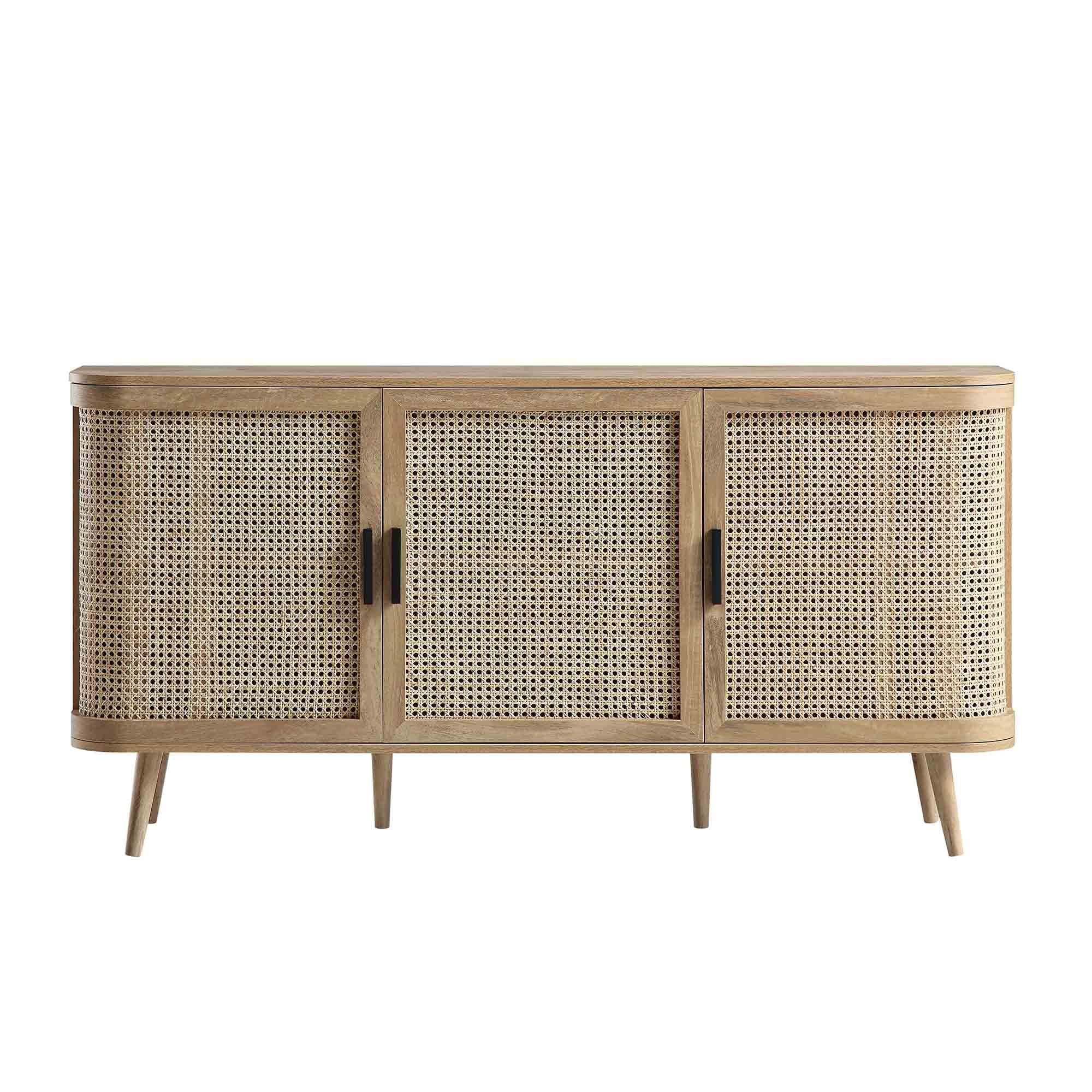 Izzy Curved Rattan Large 3-Door Sideboard, Natural