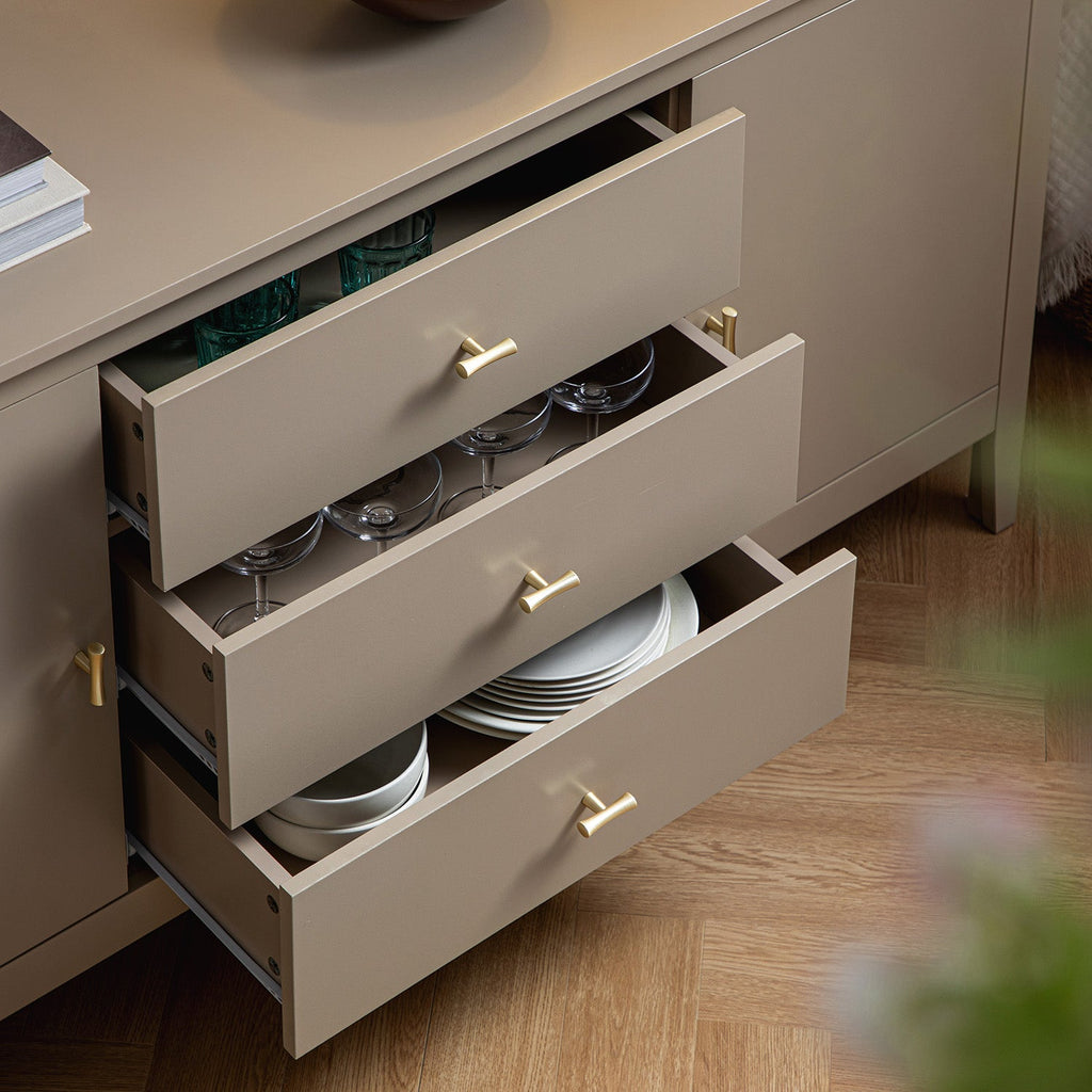 Oakham Wide Sideboard with Drawers, Deep Greige