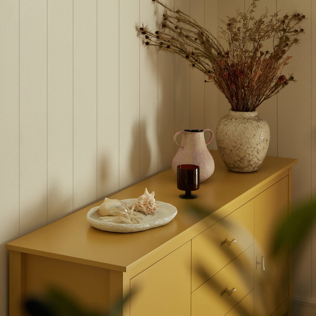 Oakham Wide Sideboard with Drawers, Rattan Yellow