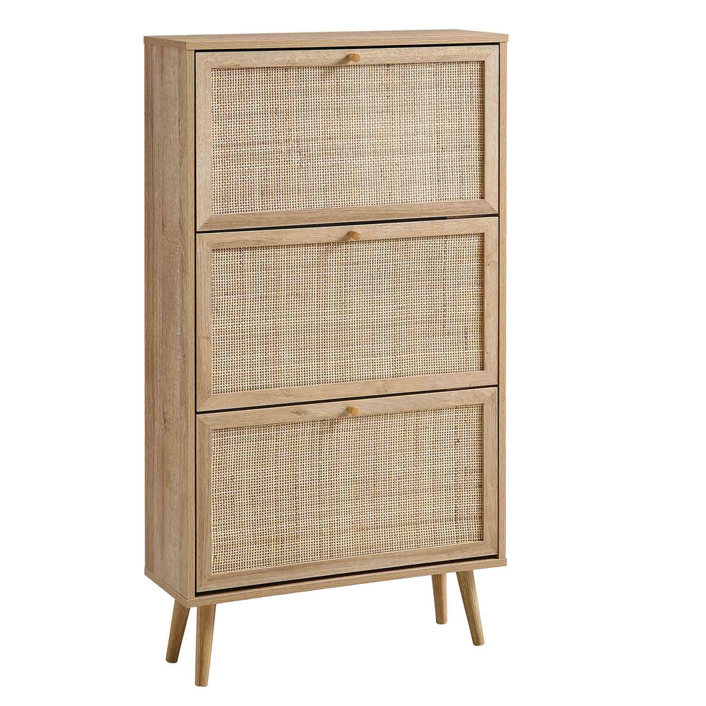 Frances Rattan 3 Tier Shoe Storage Cabinet, Natural