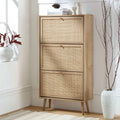 Frances Rattan 3 Tier Shoe Storage Cabinet, Natural