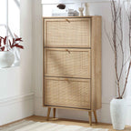 Frances Rattan 3 Tier Shoe Storage Cabinet, Natural