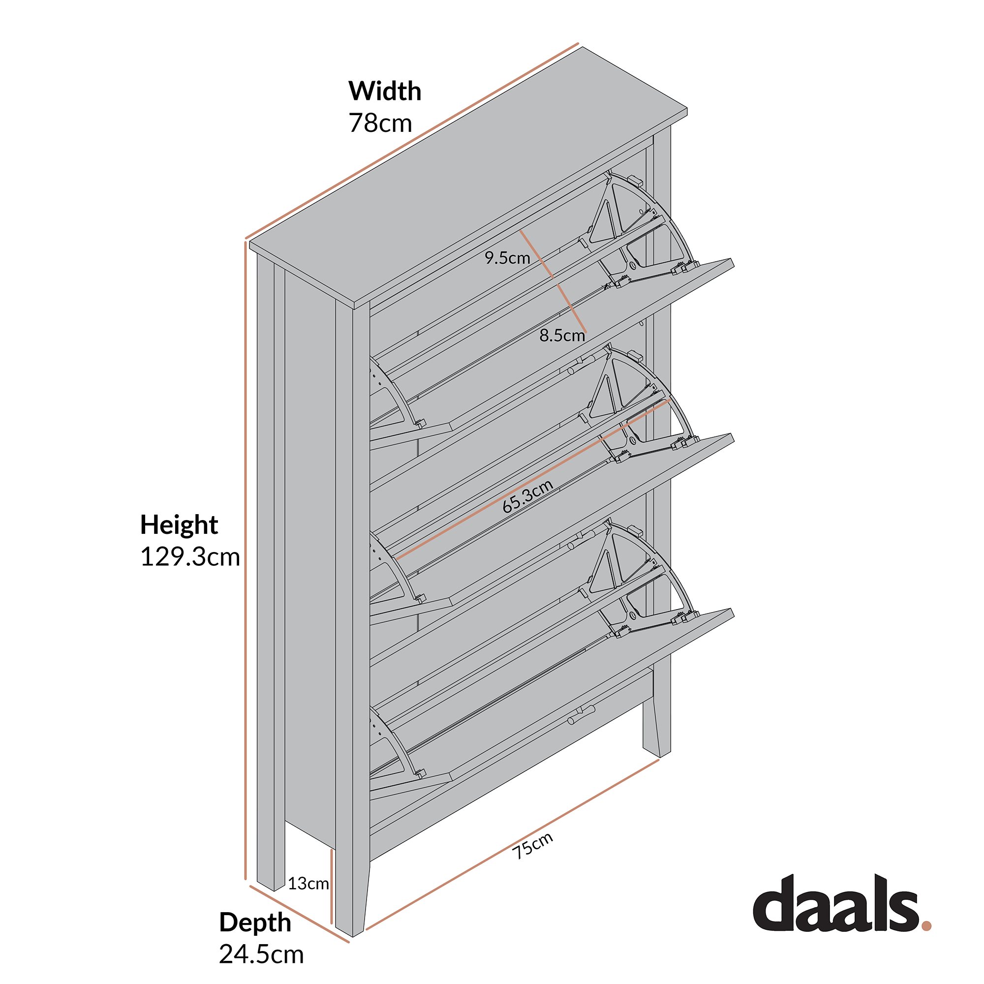 Oakham 3-Tier Shoe Cabinet, Deep Greige