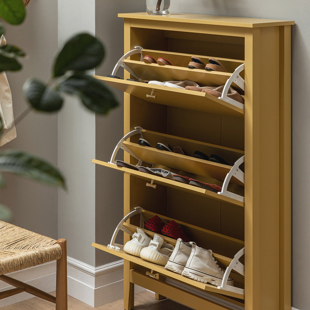 Oakham 3-Tier Shoe Cabinet, Rattan Yellow