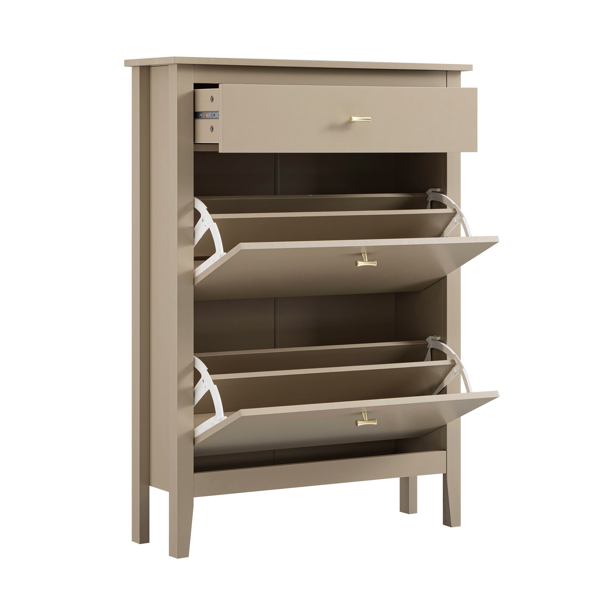 Oakham 2-Tier Shoe Cabinet with Top Drawer, Deep Greige