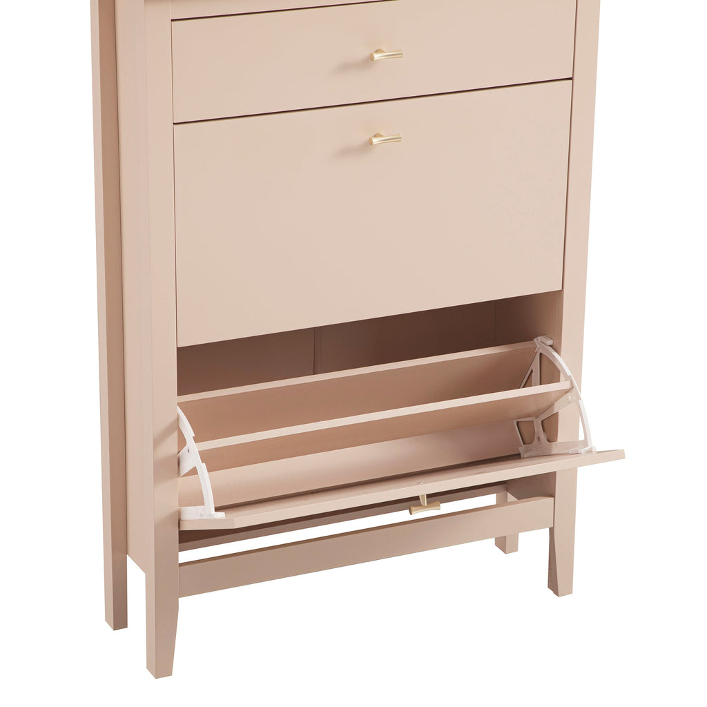 Oakham 2-Tier Shoe Cabinet with Top Drawer, Nude Pink