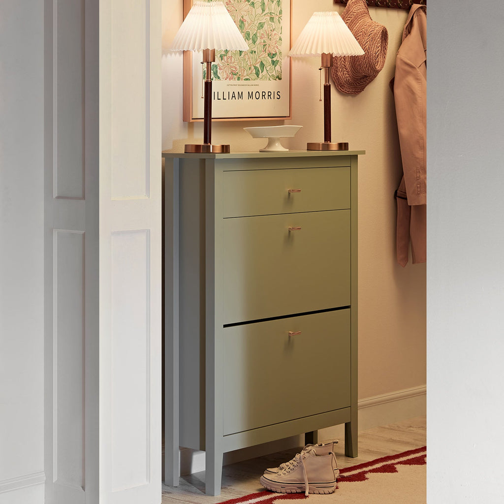 Oakham 2-Tier Shoe Cabinet with Top Drawer, Desert Sage