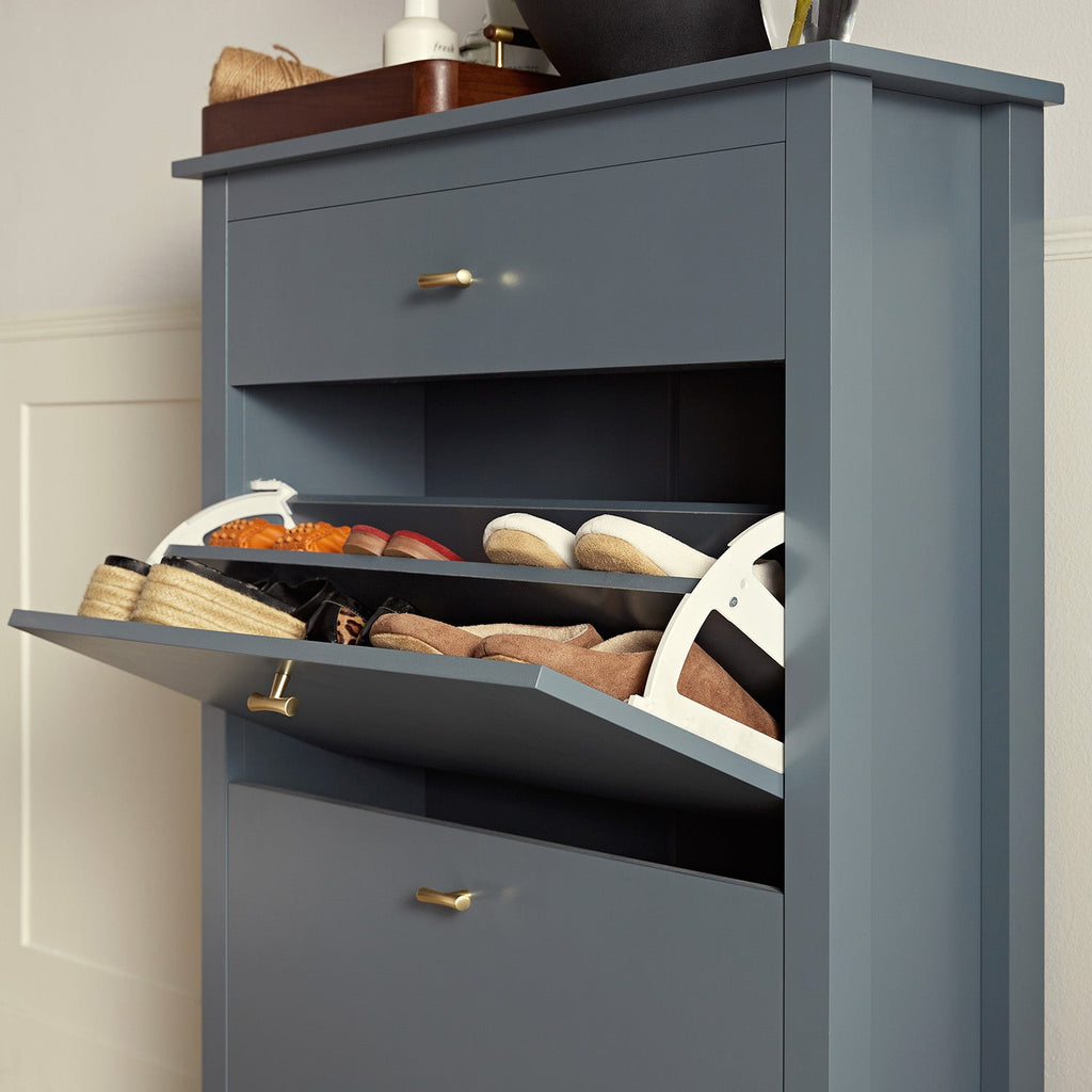 Oakham 2-Tier Shoe Cabinet with Top Drawer, Stormy Blue